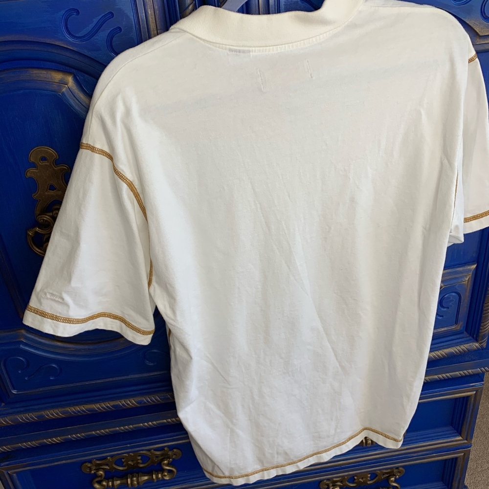 Orvis Cream Polo Partial Button Down T shirt MED - Picture 5 of 5